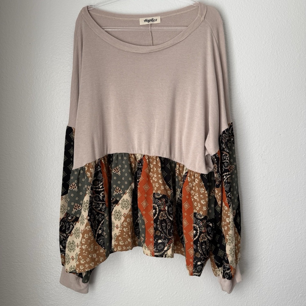 Haptics by Holly Harper Boho Floral Patchwork Tunic Top Lagenlook Layered Quirky